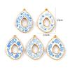 2 PCs 304 Stainless Steel Pendants 18K Gold Plated Blue Drop Flower Printed Charms For DIY Necklace Jewelry Making 3.5cm X 2.5cm