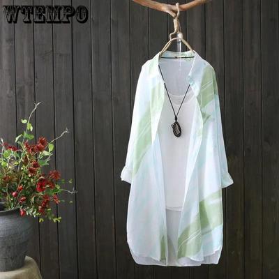 Šifónová košeľa Dámska Dlhá potlač Opaľovací krém S dlhým rukávom Nové Letné Voľný Cool Opaľovací Kabát Dámsky Tenký