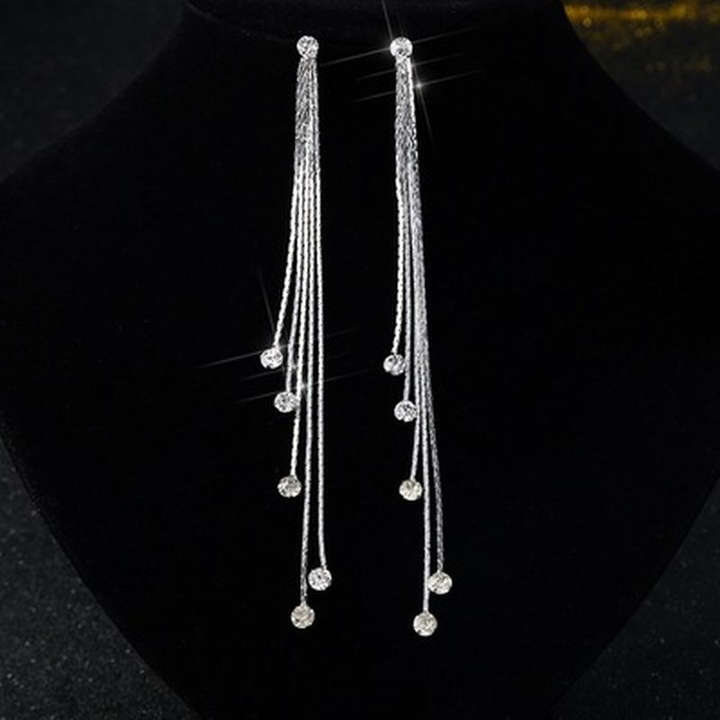 1pcs Women's Linear Long Tassels Diamante Dangle Party Eardrop Earrings