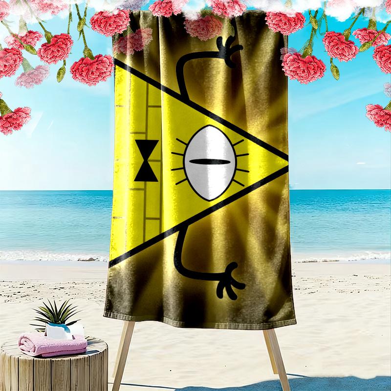 מגבת חוף עם הדפס Gravity Falls, מגבת גדולה רכה המתייבשת במהירות לחוף, קמפינג, שחייה