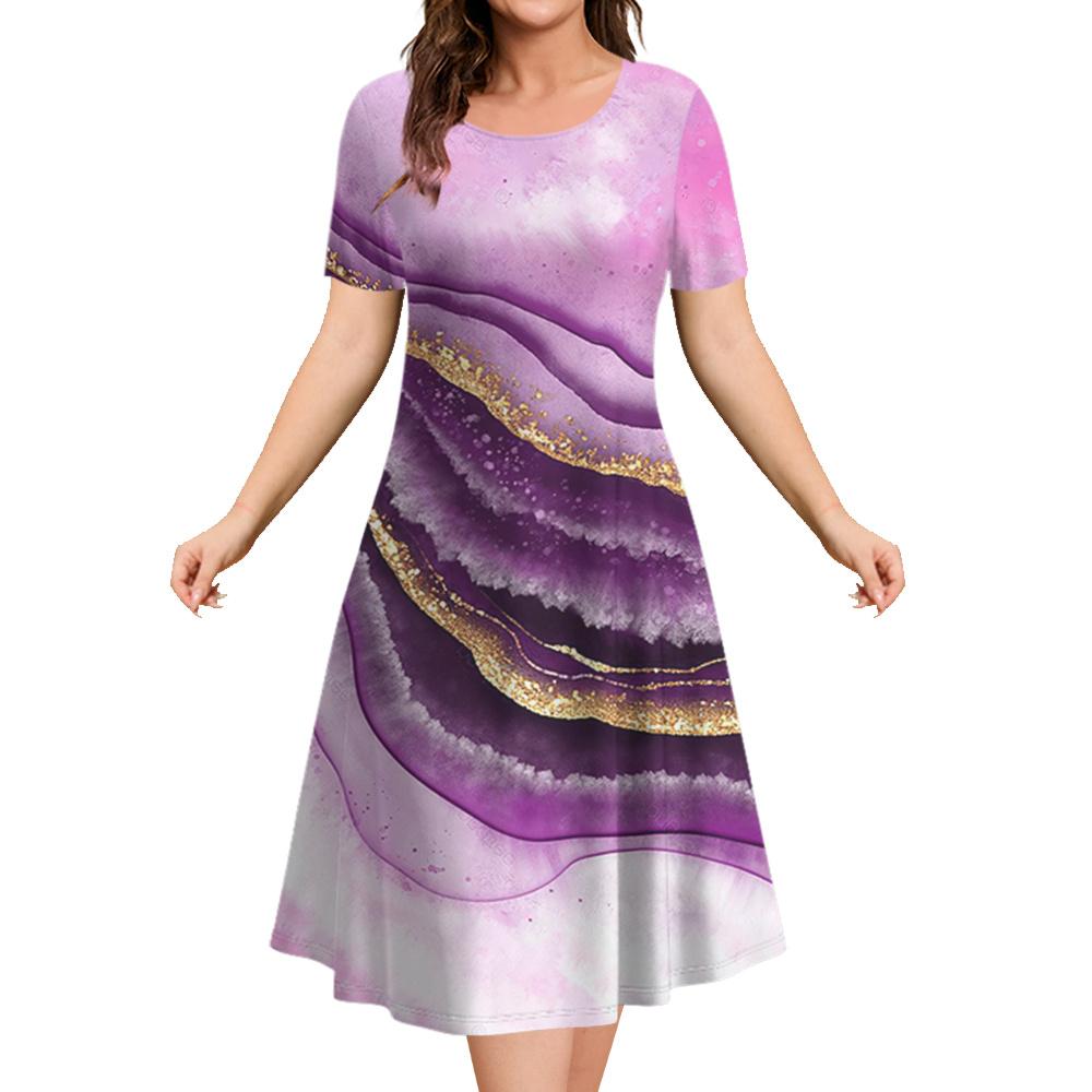 2026 New Summer Loose A-line Dress 3D Printing Short-sleeved Women's Evening Dress Women's Elegant Fashion Round Neck Dress