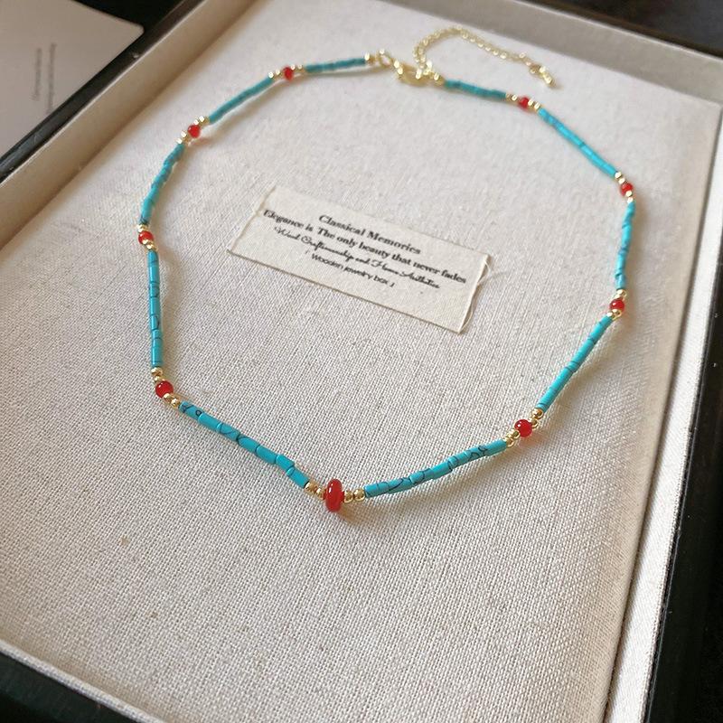 Bohemian Beaded Necklace Set, Multilayer Natural Stone & Shell Statement Necklaces,Colorful Natural Stone & Shell Layered Jewelry
