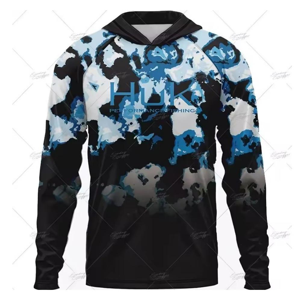 T-shirt a maniche lunghe HUK Tuta da pesca Estiva con cappuccio Protezione solare UV UPF 50+ Traspirante Asciugatura rapida Tuta da pesca