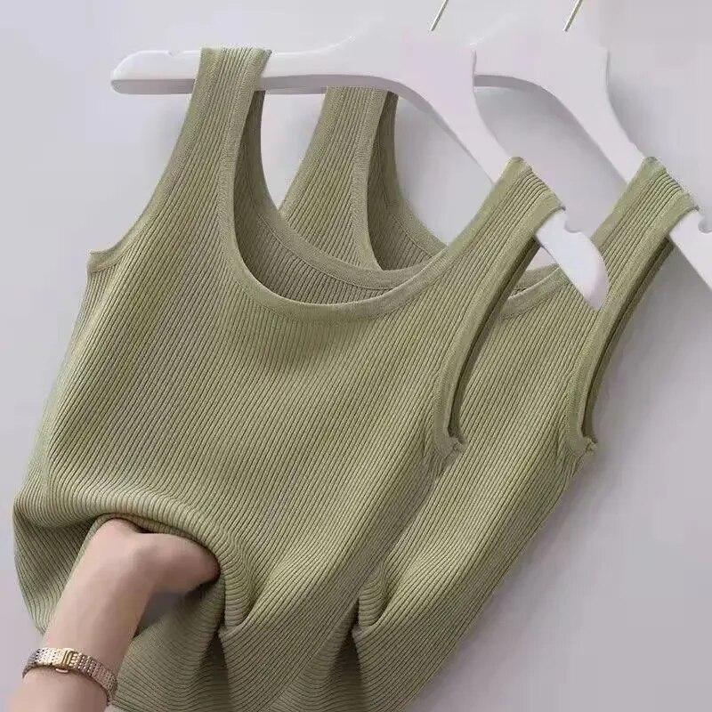 Sommer Ensfarget Tettsittende Casual Camisole Dame Pluss Størrelse Slank Yttertøy Elegant Vest Kvinne Enkel Underdel Uten Ermer Tynn Stil Chic Ny