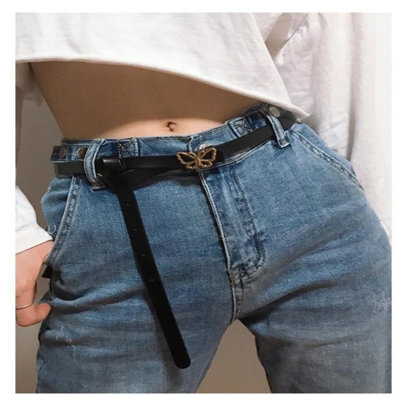 Women's New Fashionable Versatile Belt Retro Butterfly Black Belt Ins Style Decorative Belt for Suit Jeans