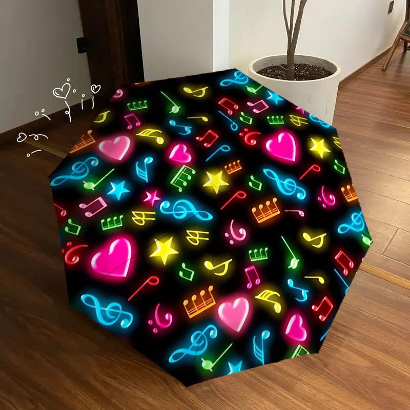 1pc Music Notes Heart Symbols Themed High-quality Umbrella,Automatic Opening and Closing Umbrella,Multi-functional Umbrella G0811085