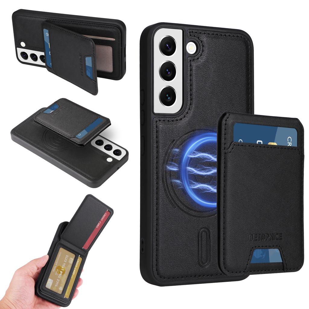 For Samsung Galaxy S22 5G Magnetic Case BETOPNICE RFID Blocking Leather Phone Back Cover with Detachable Card Bag