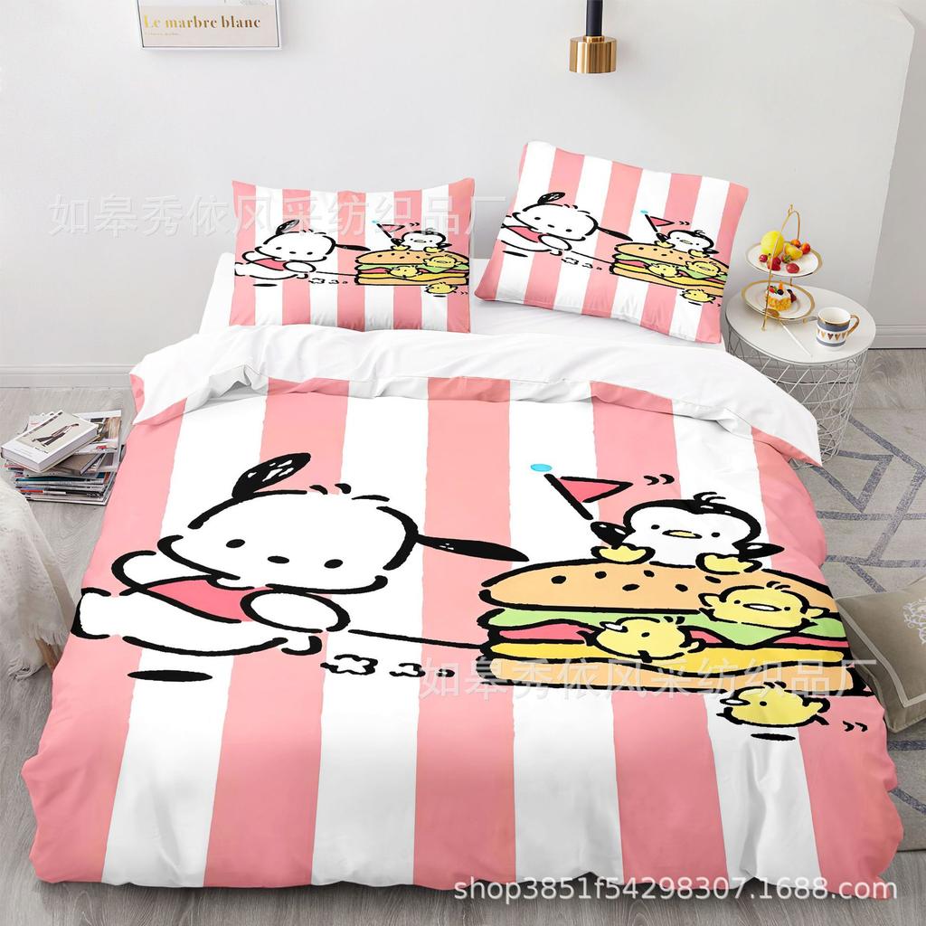 Sanrio Pochacco Bedding Sets Comforter Quilt Bed Cover Duvet Cover Pillow Case 2-3 Pieces Sets Kids Adult Size