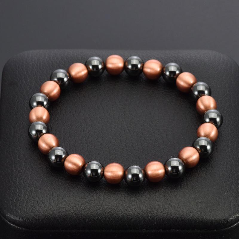 Unisex Pure Red Copper Black Magnetic Bead Bracelet - Single Circle Round Bead Jewelry Gift.