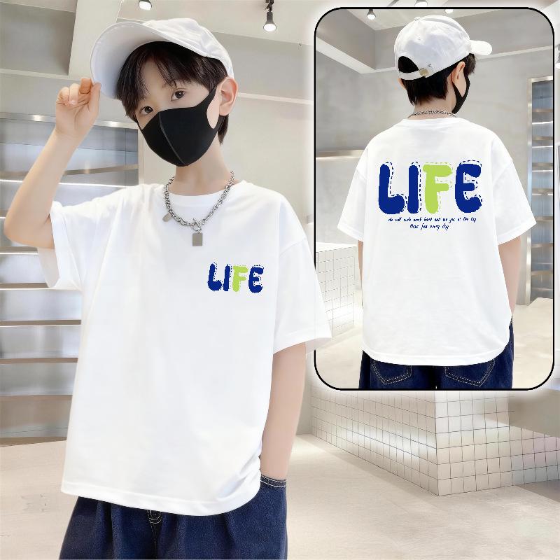 Trendy Boys Summer T-Shirt: Loose Fit, Pure Cotton, Letter Print 110 (30-40 lbs)