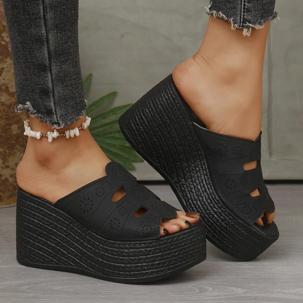 Fashion Fashion Hollow Out Wedge Heel Sandals Women Peep Toe Chunky Platform Sandals Woman Summer Anti Slip Thick Bottom Beach Slippers