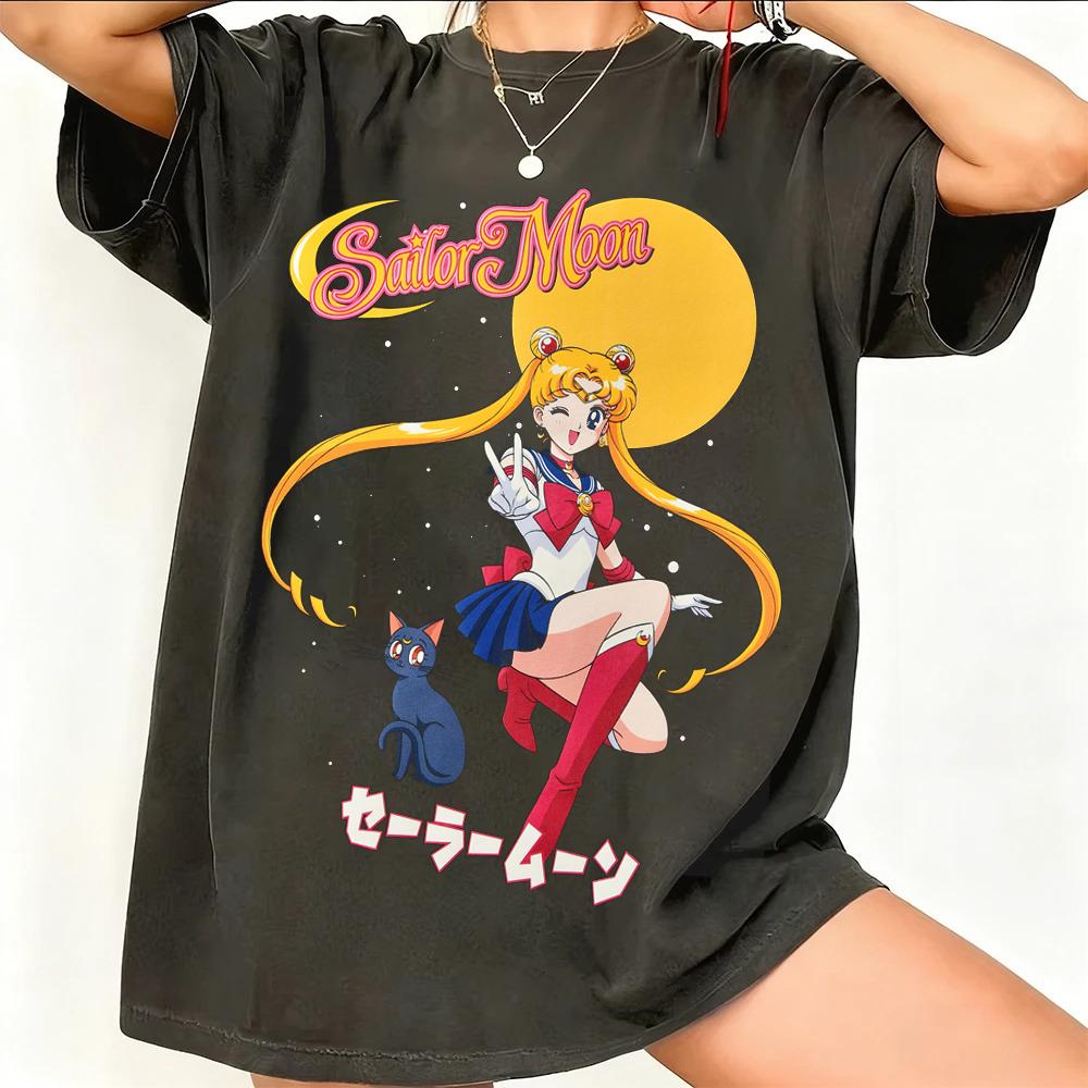 Sailor Moon Retro 90s Anime Grafické Tričko Letní Bavlněné Unisex Dámské Tričko Streetwear Ležérní Trend Krátký Rukáv Párové Hip Hop Top
