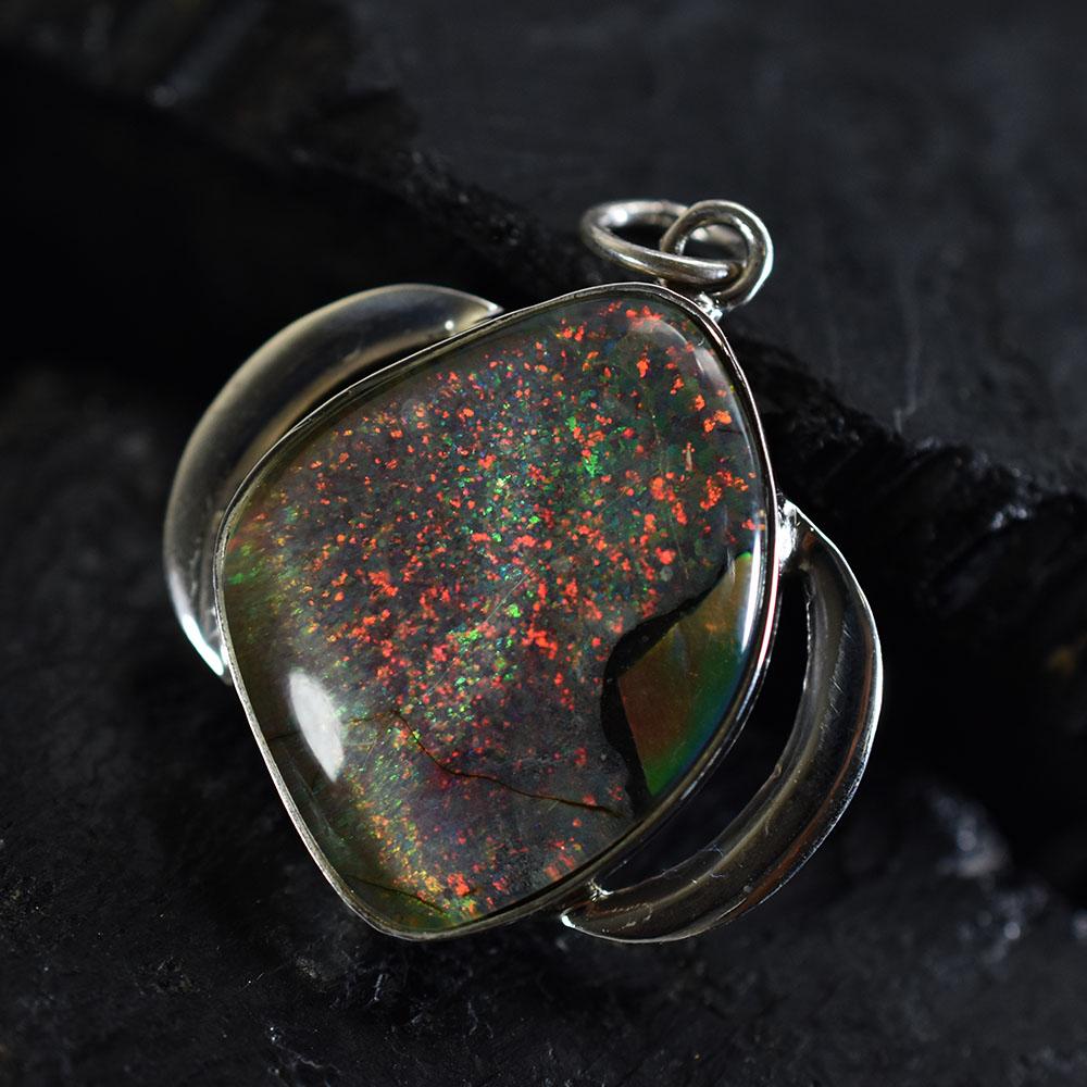 Natural Opal Pendant Multi-Color Fancy 35 ct 925 Sterling Silver October Birthday Birthstone