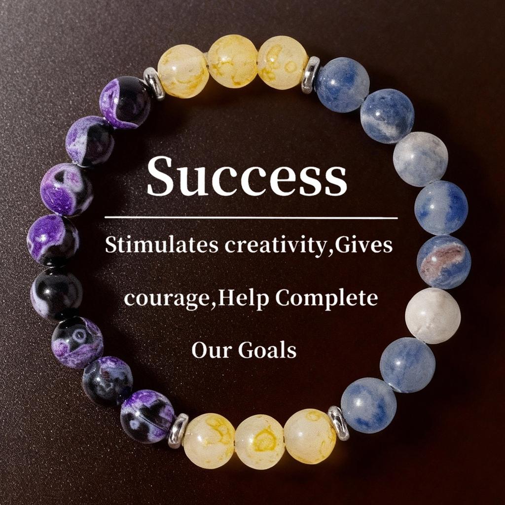 Blue Spot Stone Yellow Agate Purple White Dotted Agate Beaded Bracelet with Spacers Natural Fashion Jewelry for Men Women Daily Wear Gift