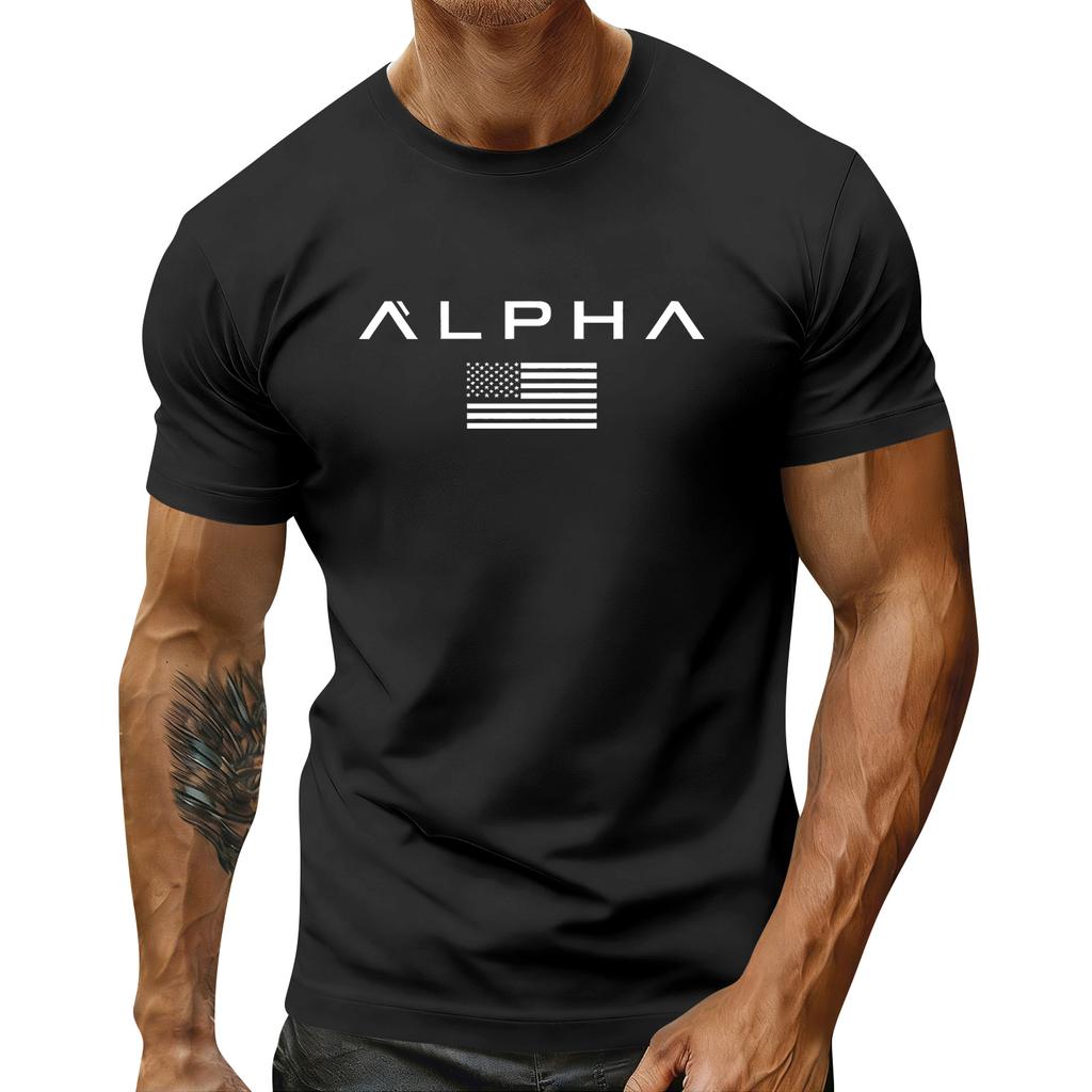 Men's Holiday Print Round Neck Short Sleeve Top Casual Sports Top