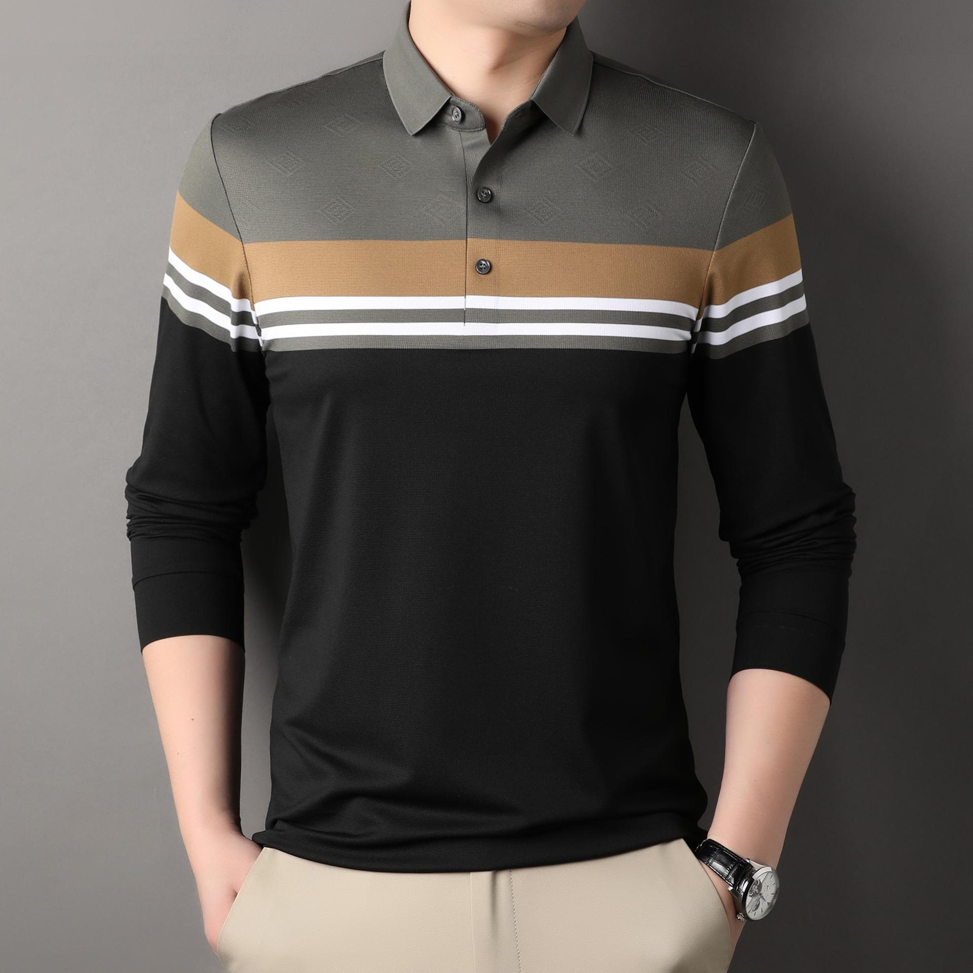

Мужская полосатая рубашка с верхом и низом, осенняя новая футболка с длинными рукавами и лацканами, мужская повседневная деловая рубашка поло XXXXL