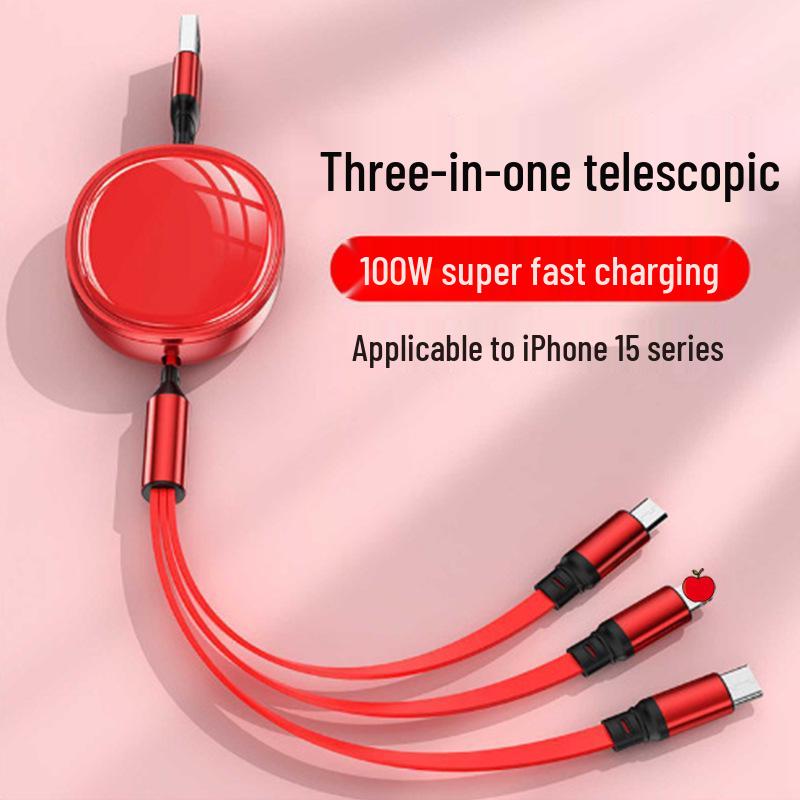100W Retractable 3-in-1 Fast Charging Cable with Custom Logo