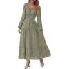 Autumn New Women's Square Neck Waist Printed Dress Wedding Guest Dress Banquet Floral Dress