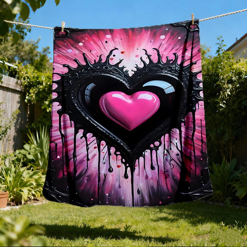 1pc Heartbeat Artwork Outdoor Flannel Blanket Soft All Season Polyester Throw , Perfect for Picnics & Travel , Picnic Accessory