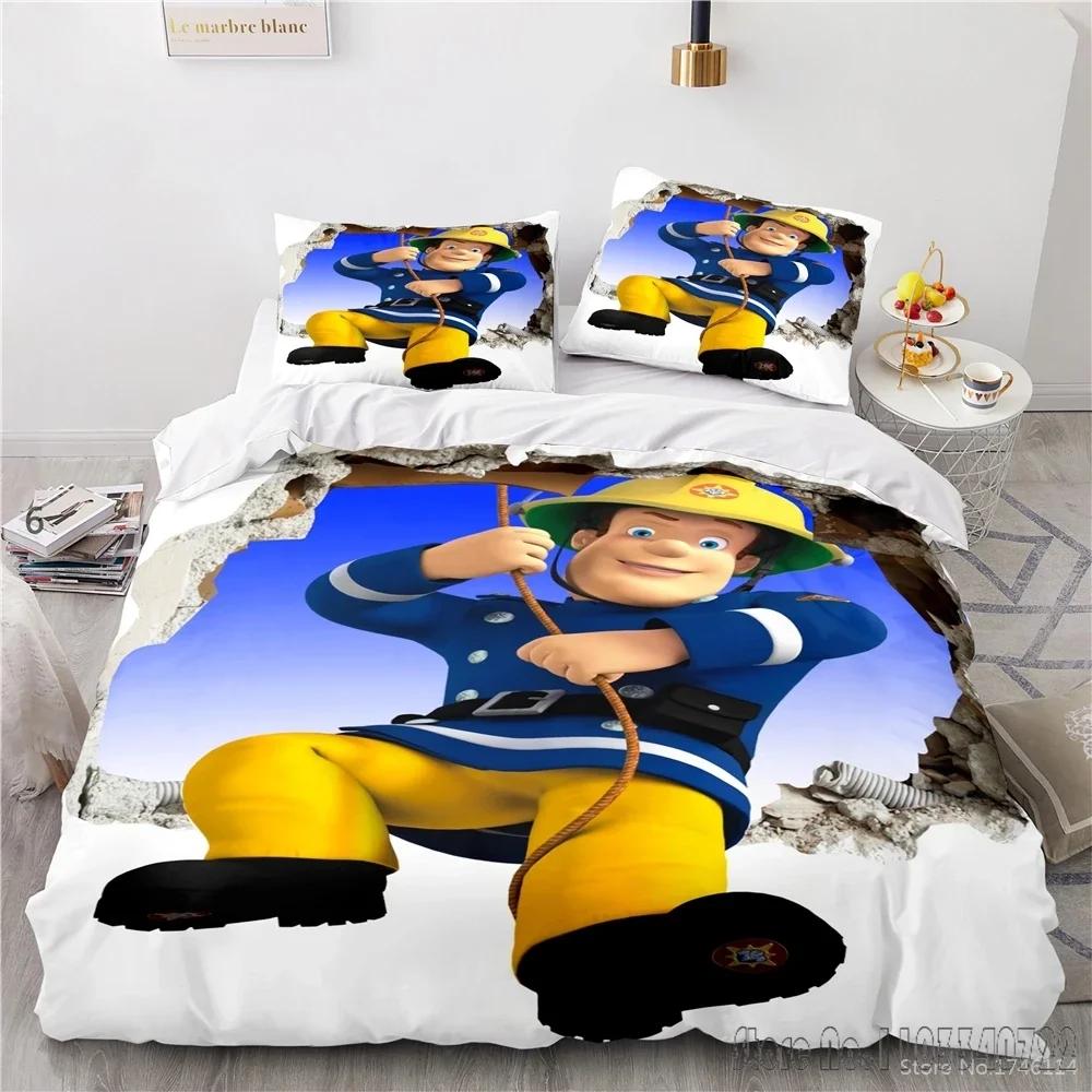 3D Cartoon Printed Fireman Firefighter Sam Duvet Cover Set HD Comforter Cover Bedclothes for Kids Bedding Sets Bedroom Decor