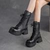 Johnature Genuine Leather Retro Thick Soled Mid-calf Boots Versatile Round Toe Women's Platform Boots