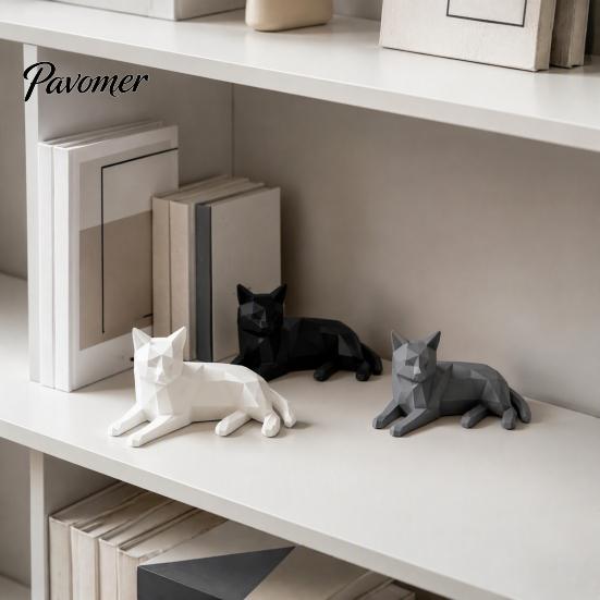 Minimalist Geometric Cat Figurines 3D Printed Figurine, Desktop Sculpture for Lovers, Creative Desk Accessories Women Nordic Style Small Animal Statue