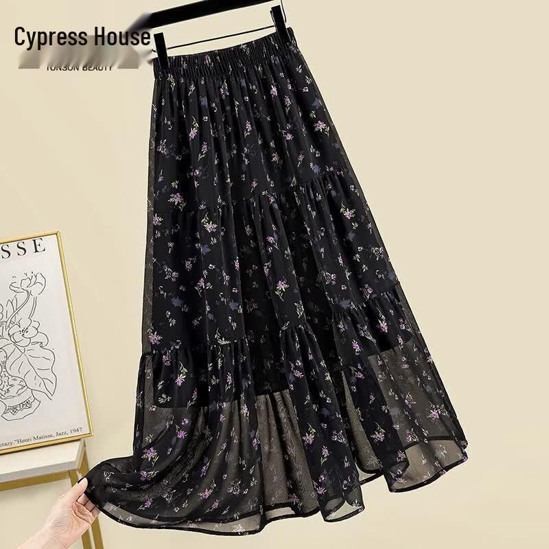 Women s High Waist Floral Print A-Line Maxi Skirt One Size