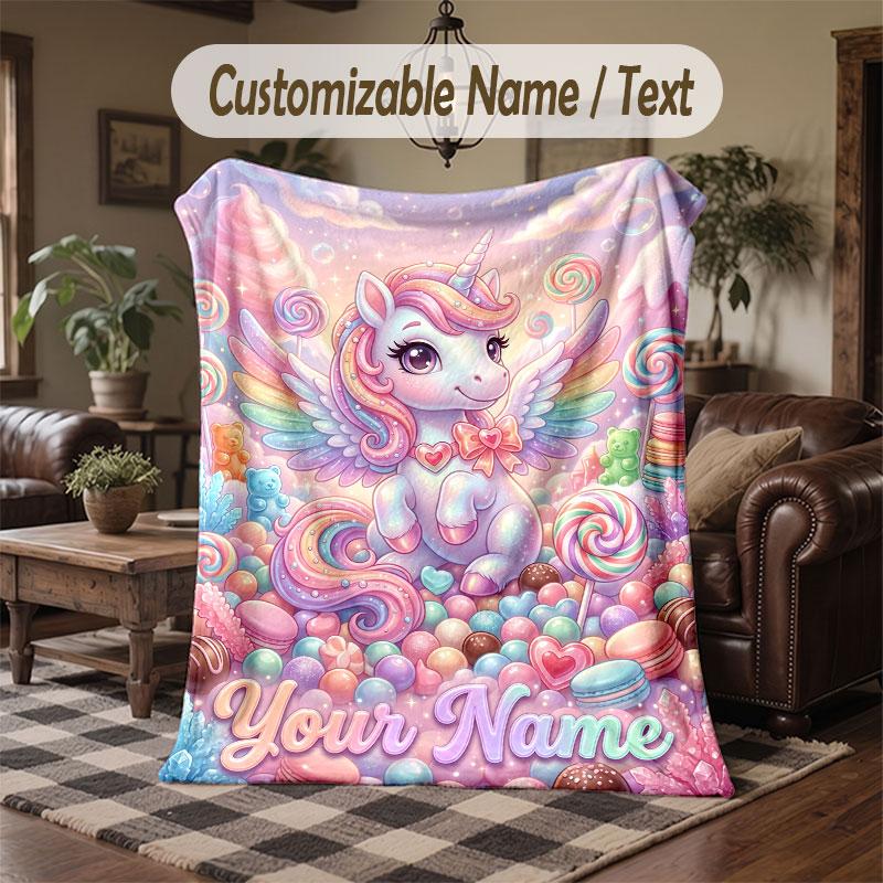 Coperta da divano a tema unicorno con nome personalizzato, coperta morbida e accogliente per casa, divano, letto
