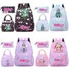 3 st/set Anime Tecknad Hatsune Miku Tryckt Ryggsäck Handväska Pennfodral för Tonåring Student Flicka Pojke Stor Kapacitet Vattentät Skolväska Resväska