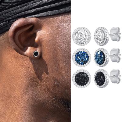Shattered Zircon Stud Earrings for Men Boys,Anti Allergy Round Small Stainless Steel Earrings,Minimalist Zircon Gifts