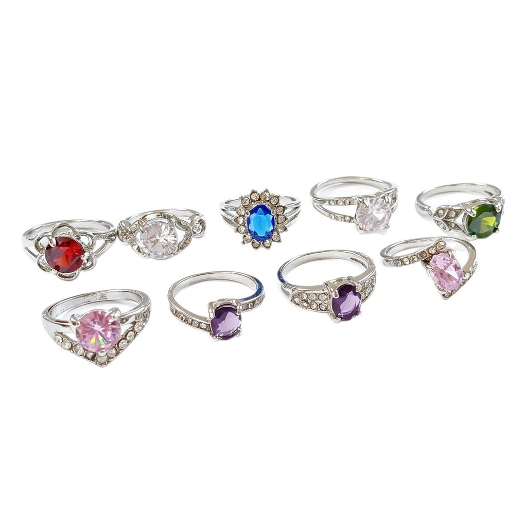 10Pcs Inlaid with colorful crystal and zircon gemstone finger ring jewelry for the index finger