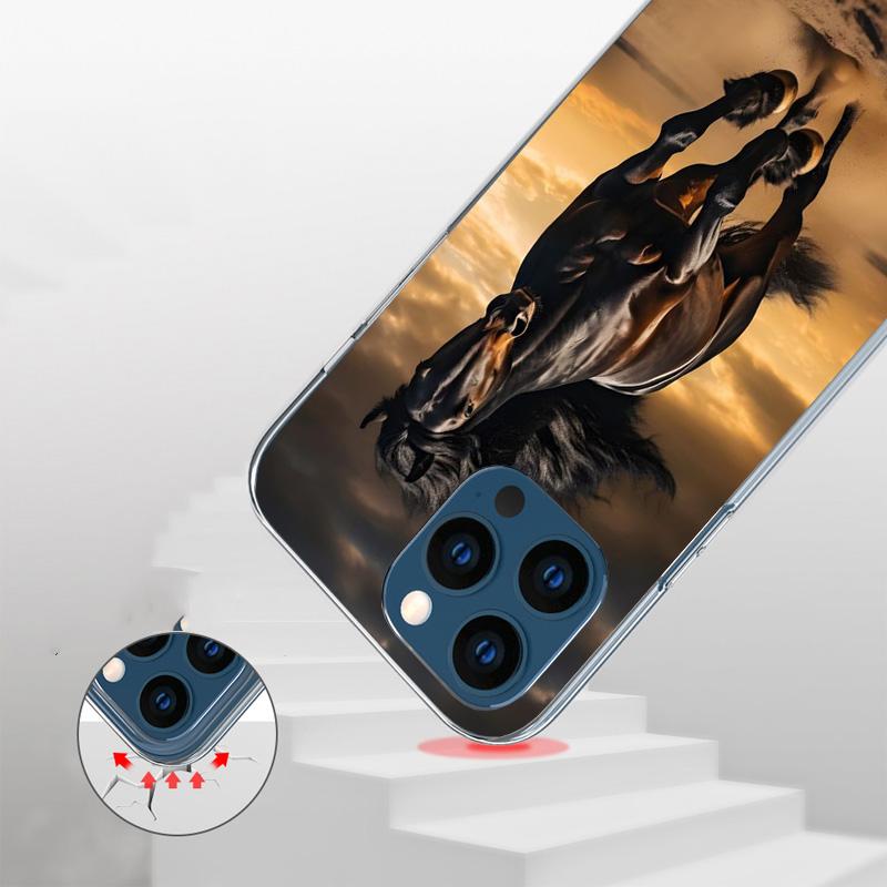 Animal Black Horse Phone Case For iPhone 17 Air 16 Pro Max 16E 15 + 14 Plus 11 12 13 Mini 7 8 SE Gift Print Cover Fundas 16 Pro