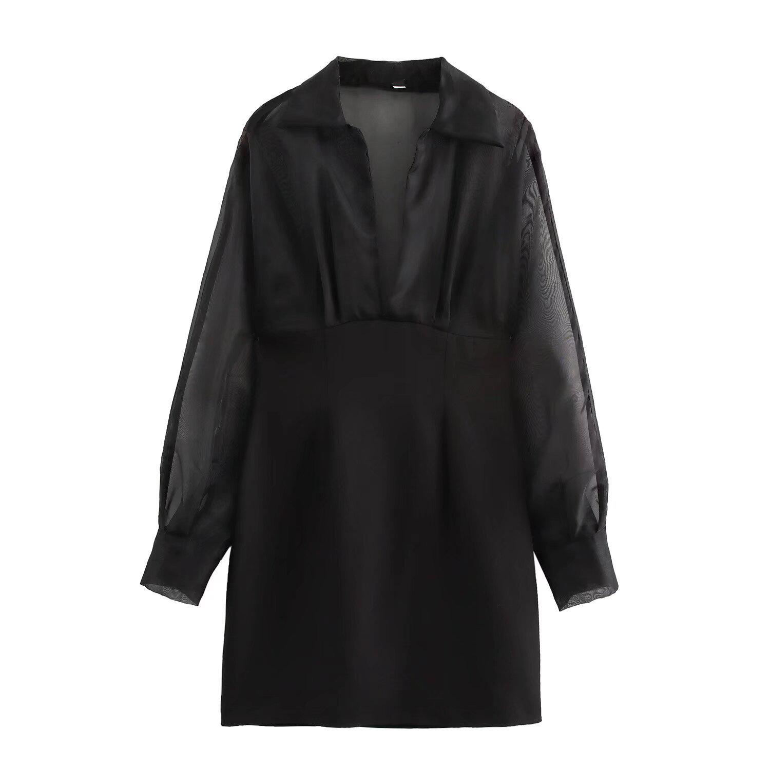 

Женская зимняя мода 2024: Платье из органзы в европейском и американском стиле Large чёрный