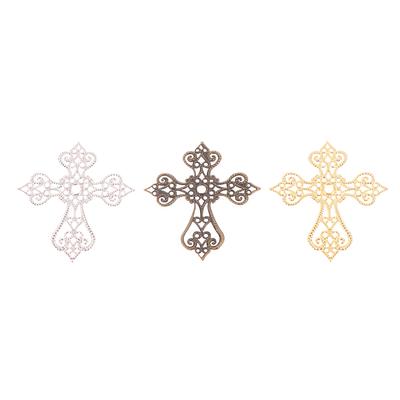 20 Pcs Metal Filigree Cross Flowers Slice Charms Base Setting Jewelry Diy Components Filigree Charms Accessories