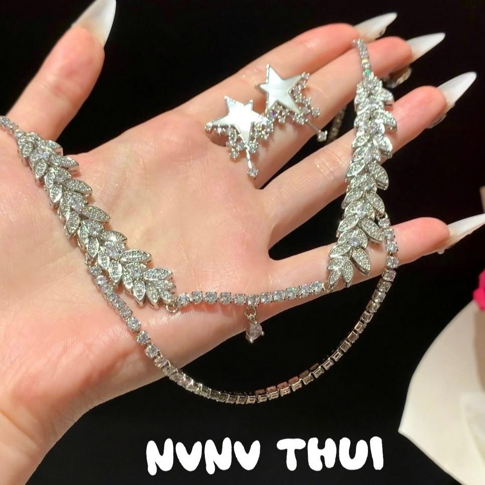 Mint Mambo Gypsy Star Wheat Ear Gem Water Drop Necklace Haute Couture Jewelry, Meteor Fritillary Flash Diamond Earrings Set