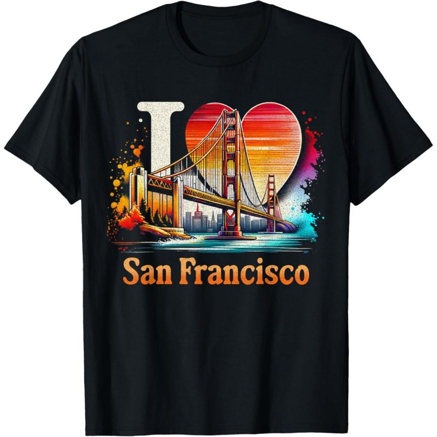 I Love SF_ San Francisco Golden Gate Bridge CA Love Graphic T-Shirt S