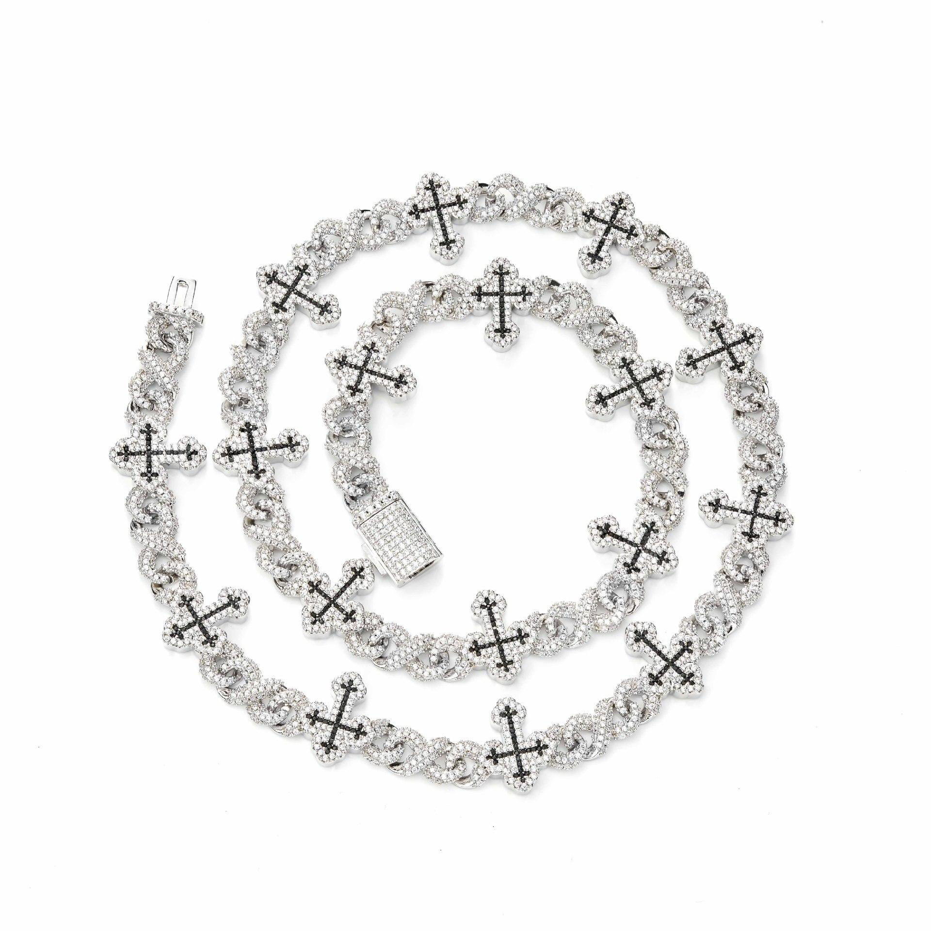 

European and American rap hip hop full of crosses unlimited Cuban chain zircon ins wind trend necklace jewelry accessories bracelet 7inch (length about 18cm)