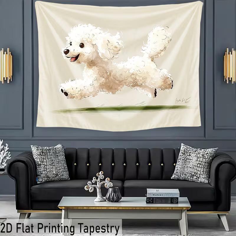 2D Flat Printing Poodle Dog Backdrop for Aesthetic Bedroom & Living Room