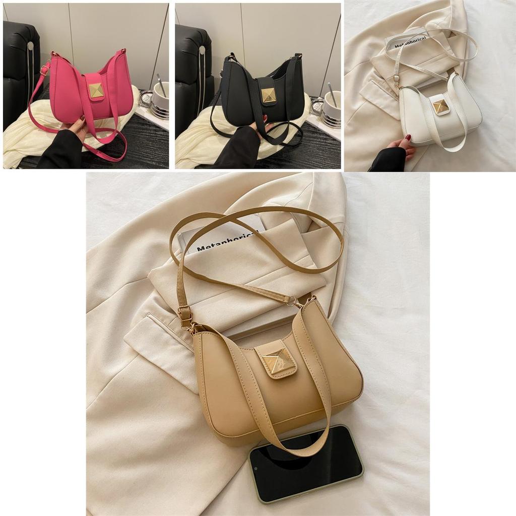 Simple Solid Color Gold Buckle Decoration Women Casual Shoulder Bag For Casual Street Style Women
