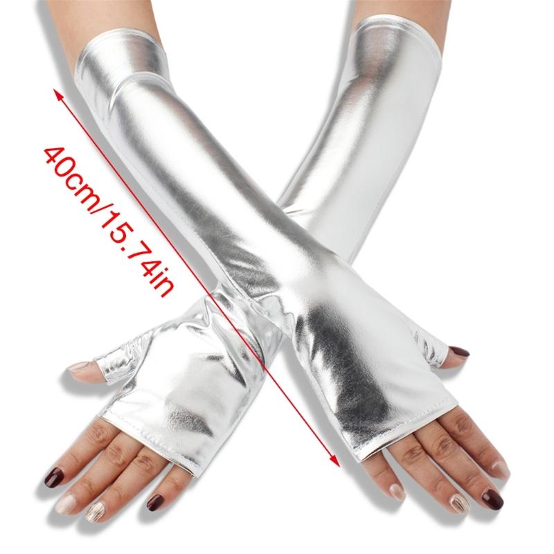 Metallic Gloves Nightclub Dancing Gloves Christmas Party Supply Half Finger Stretchy Gloves for Concert Opera