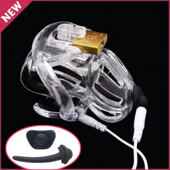 מכשיר צניעות חשמלי זכר, כלוב זין קורונה, עם טבעת פין בגודל 4, טבעת זין, חגורת צניעות, משחק למבוגרים