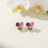 Sweet Tulip Bud Earrings Colorful Stud Earrings Fashion Color-Blocked Earrings  Office Wear