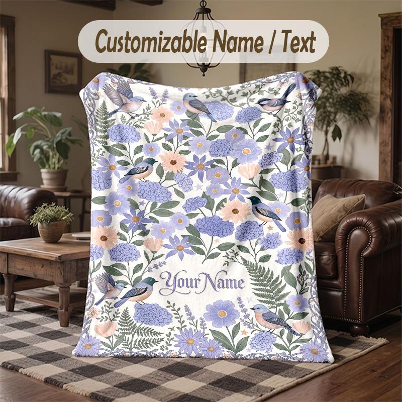 Uccelli Fiori Giardino 2 Tema Coperta Plaid Coperta Personalizzata con Nome Testo Coperta Morbida Accogliente per Casa Divano Letto