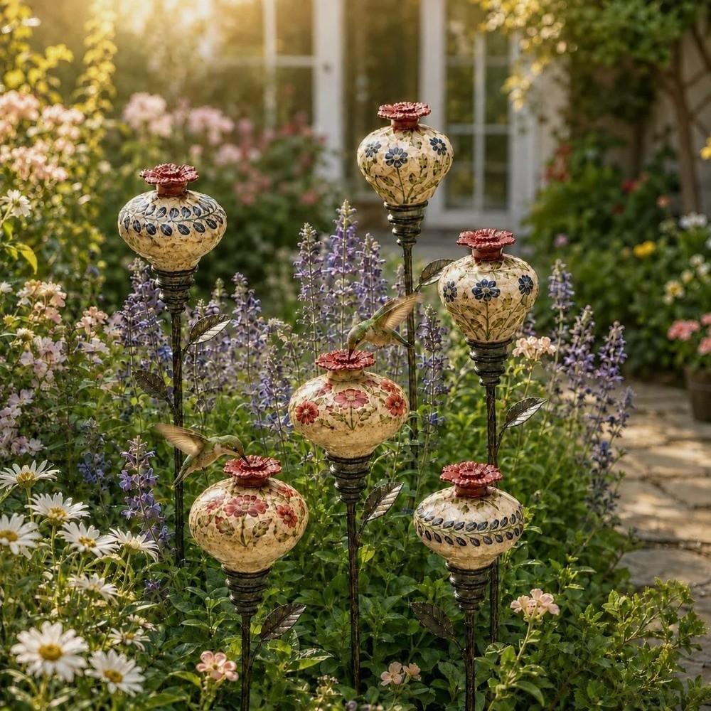 Resin Flower Hummingbird Feeder Garden Stake Hand Painted Bird Feeder Tray  Bird Enthusiasts