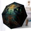 Raven Moonlit Forest Wall Art: Mystical Circular DecorUmbrella with Cute Design, Portable 3-Fold Compact Umbrella for Men & Women, Valentine's Day Mot