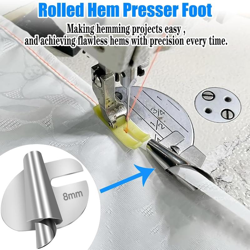 Universal Sewing Rolled Hemmer Foot 4PCS Rolled Hem Presser Foot 7/8/9/10mm Wide Rolling Hem Foot Sewing Machine Presser Feet Hemmer Home Industrial