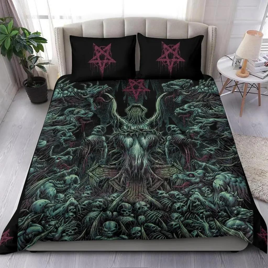 Beding Set Skul Cthulhu Satan Black Goat Printed Cozy Soft Duvet Cover King Quen Twin Single Sized Dimensions Birthday Gift Bedrom Decoration