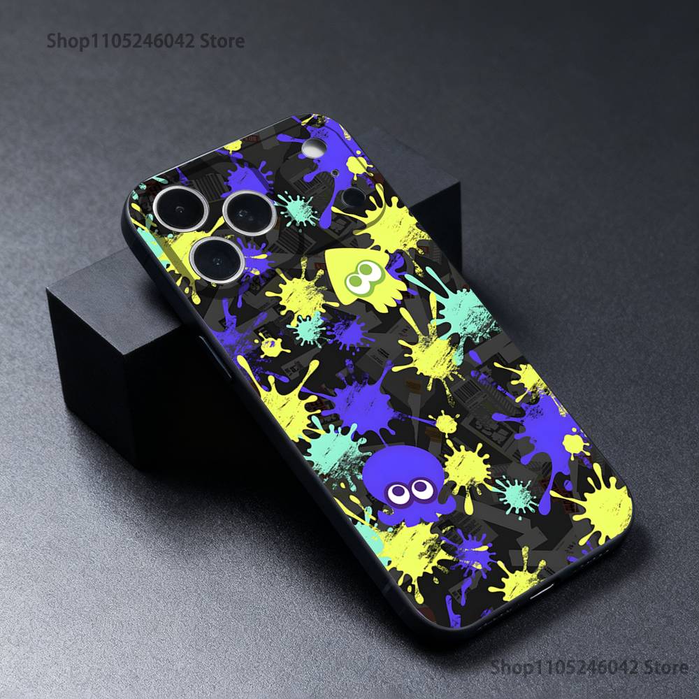 

S-Splatoon Game Black Soft Cover Phone Case For iPhone 17,16,15,14,13,12,11,Pro,XS,Max,XR,Plus,E,SE4,Mini iPhone12