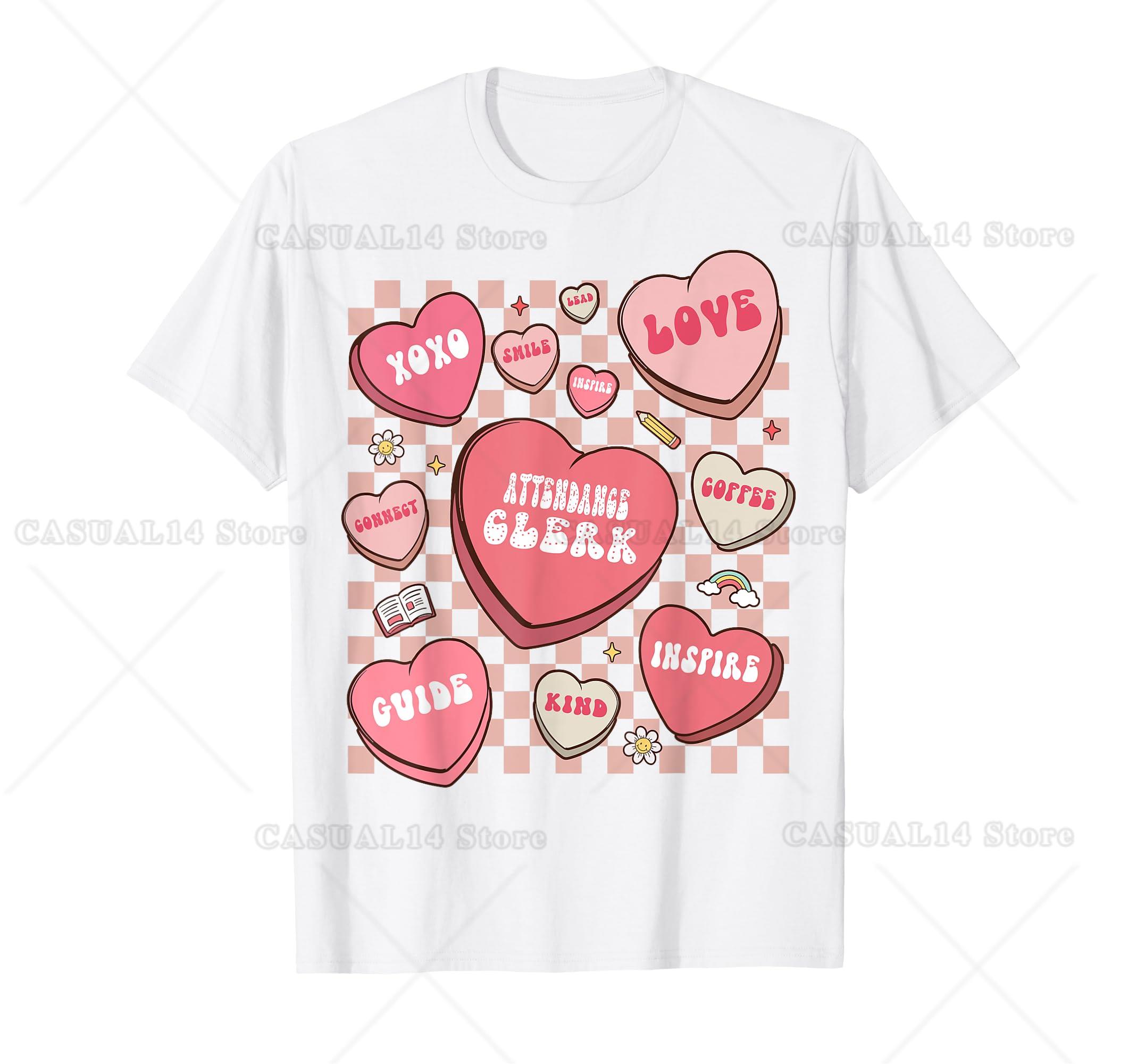 Retro Hearts Attendance Clerk Funny Valentines Day T-Shirt 4XL