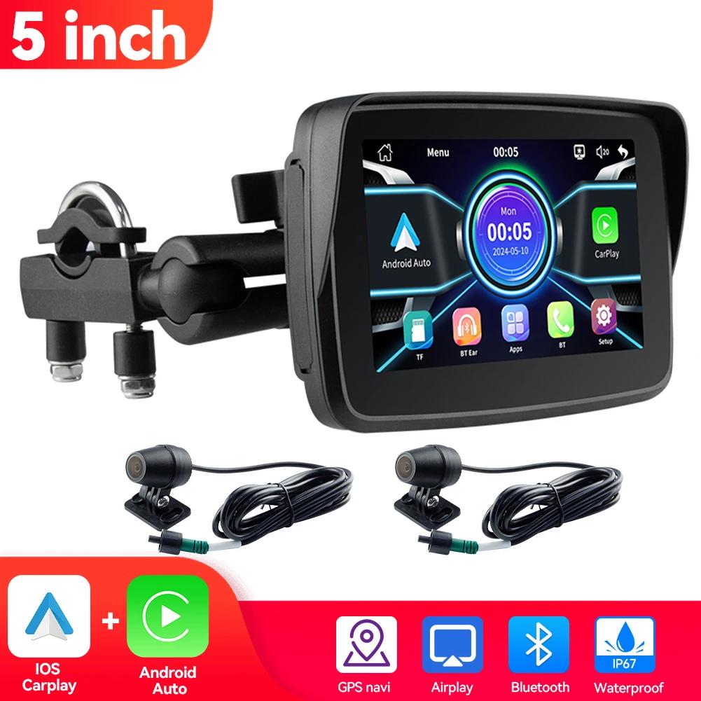5inch IPS Portable Motorcycle Navigation for Apple CarPlay Android Car Display Screen Wireless Monitor Bluetooth Waterproof IP67